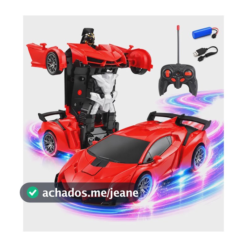 Carrinho Controle Remoto Robô Transformável Brinquedo Menino Vermelho Robô Transformável