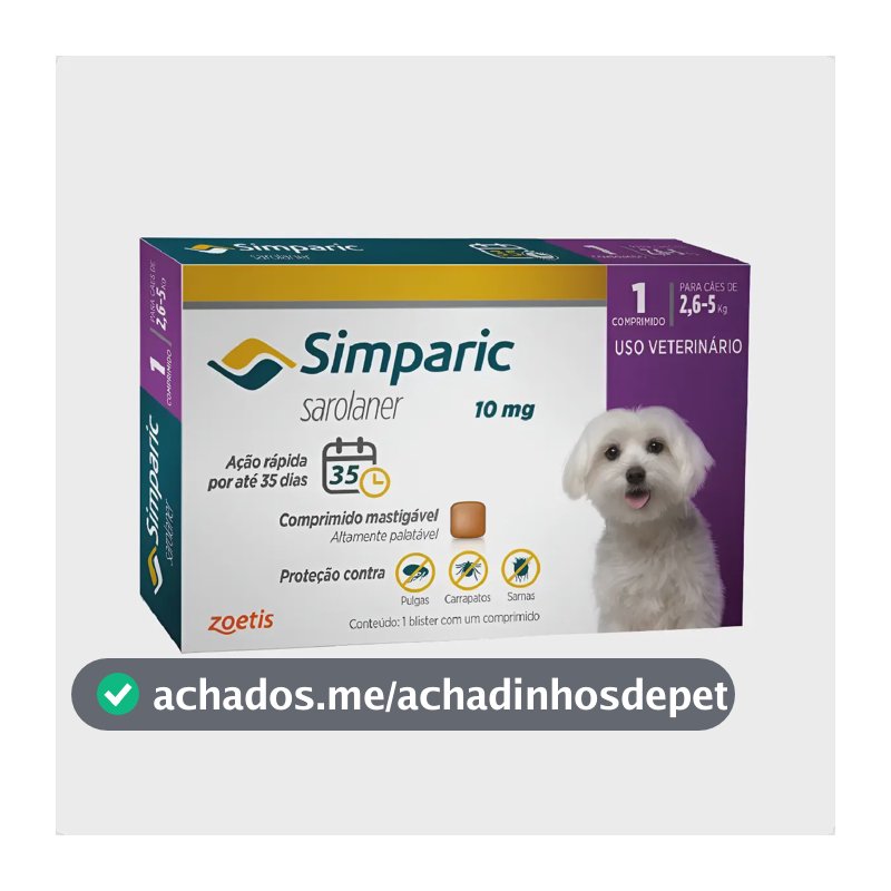 Antipulgas Simparic Para Cães 2,6 á 5 kg 1 Comprimido