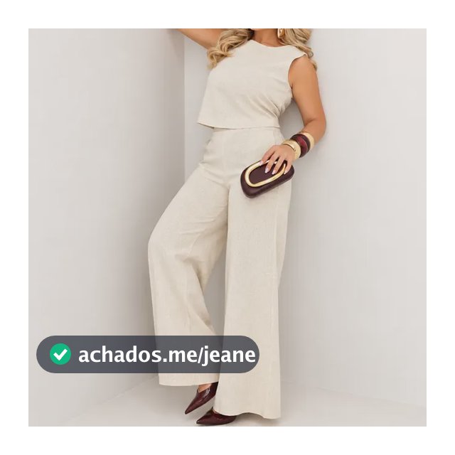 Conjunto Feminino Blusa Com Calça Pantalona Em Linho