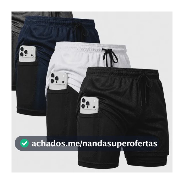 Kit 4 Bermudas 2 Em 1 Masculino Corrida Academia Treino