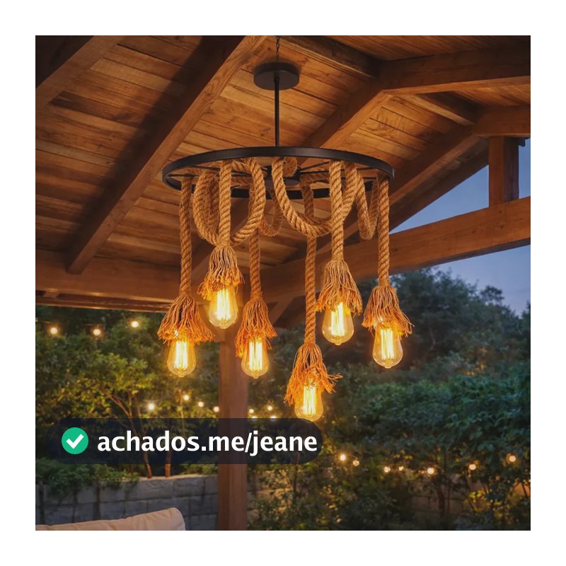 Luminária Rústica, Lustre Pendente Industrial, com 6 Cordas Rústicas Decorativas, Ideal para Instalação no Teto
