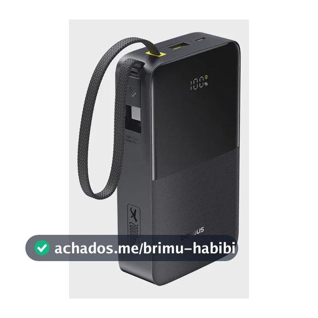 Power Bank Baseus Bipow2 Pro FC51 20000mAh 22,5W Carregamento Rápido Cabo USB-C Integrado Display Digital Carrega 3 Dispositivos Proteção Inteligente Preto
