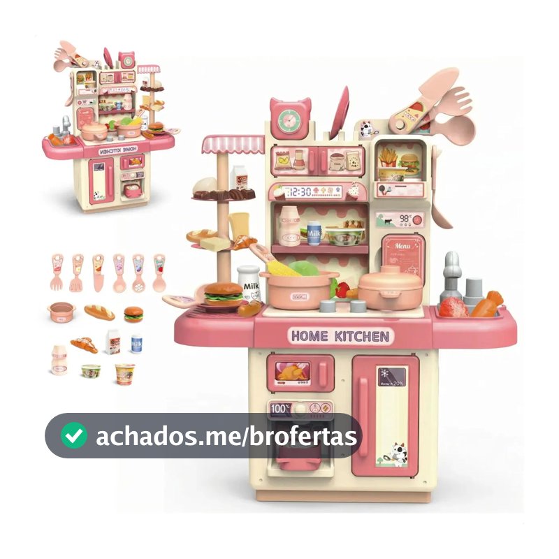 Cozinha Infantil Brinquedo Com Luz 33 Acessórios Sai Água Rosa