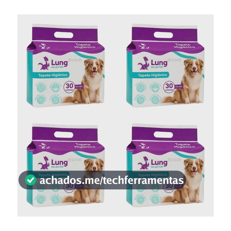 Kit 4un Pacotes Tapete Higiênico Pet 50x60cm Lung 30un Cada