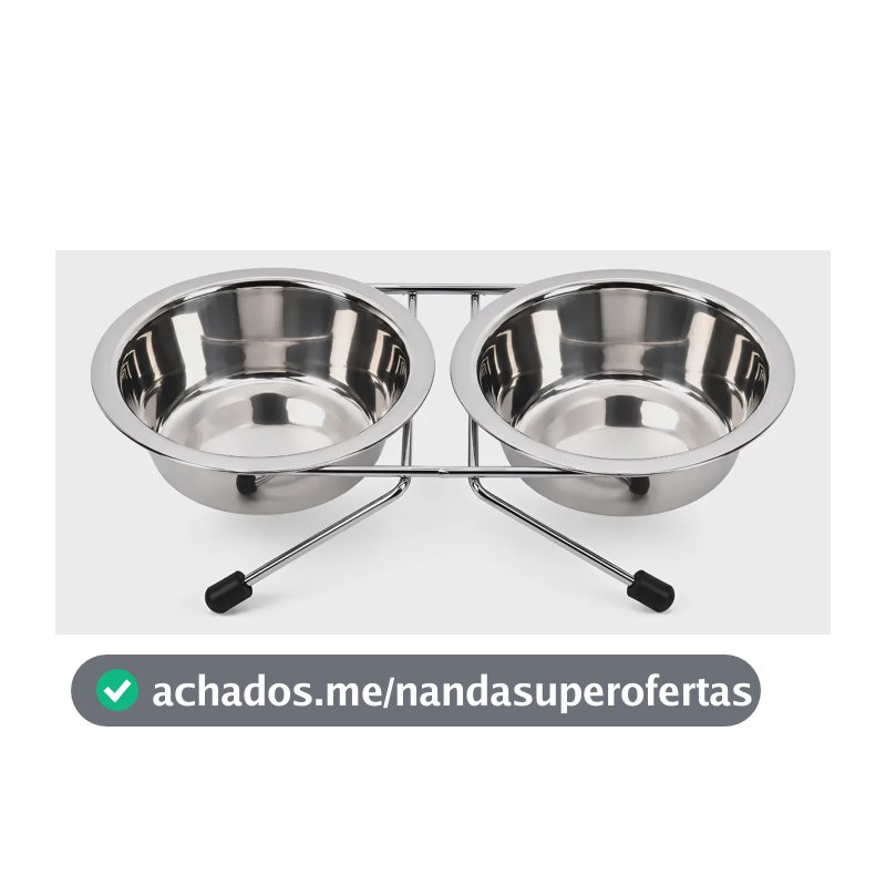 Comedouro Duplo De Inox Com Suporte Antiderrapante Para Pet 350ml Tamanho M