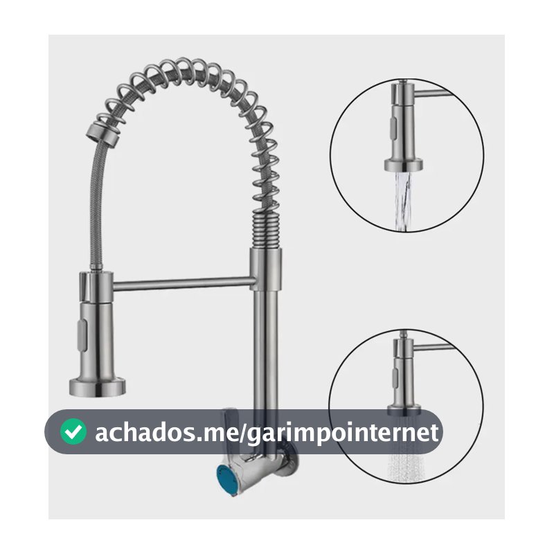 Torneira De Cozinha Monocomando Parede Para Pia Gourmet Prateado Brilhante