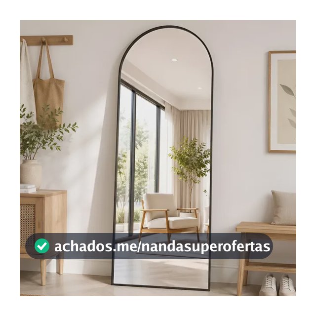 Espelho De Chão Corpo Inteiro Arco 16560cm Com Suporte U Preto