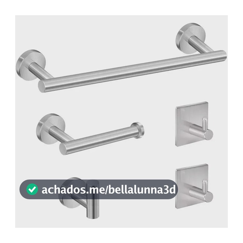 Kit Acessórios Banheiro Fluvcasa Cabide Toalheiros 5 Peças Prateado