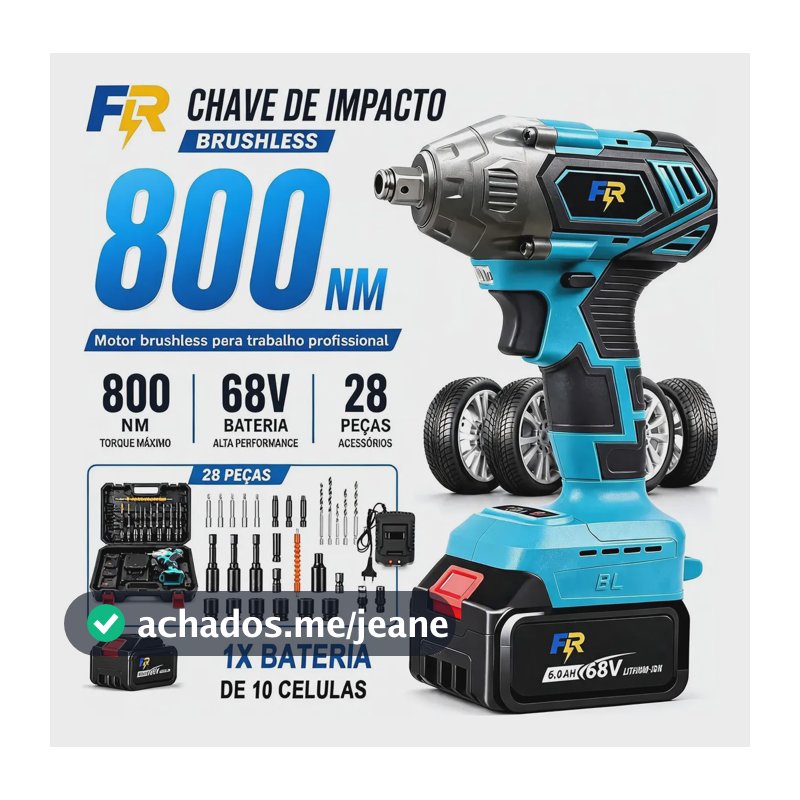 Chave De Impacto 68v 800nm Sem Fio Maquina Tirar Porcas Roda 1x Bateria