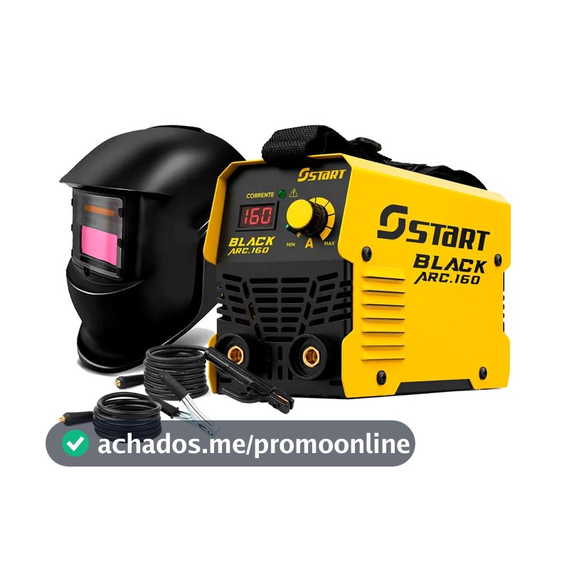 Kit Maquina Inversora De Solda Black Arc 160A Tig Mma 3300W Com Máscara Para Solda Fotossensível
