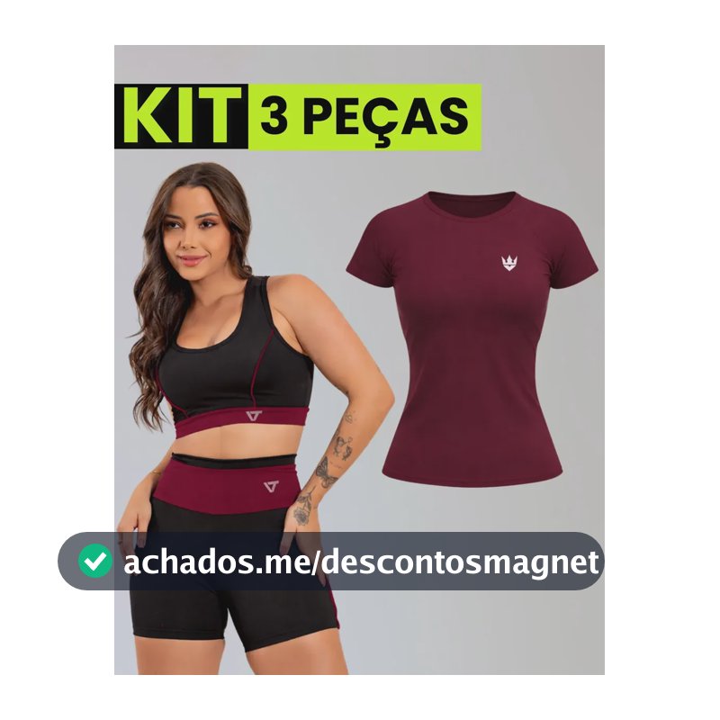 Kit Conjunto Fitness Feminino + Camiseta Roupa Academia Vermelho Liso M