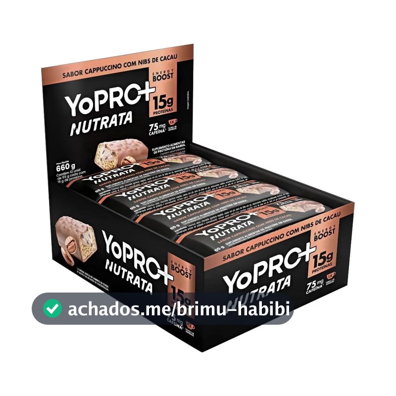 Barra Proteína Nutrata Yopro Sabor Cappuccino 12 Unidades 55g Cappuccino C/ Nibs De Cacau