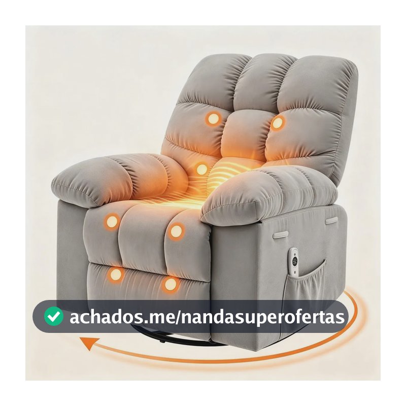 Poltrona Massageadora Reclinável com Aquecimento e 8 Pontos Vibratórios Cinza