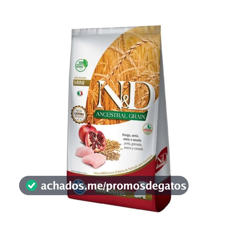 Ração Seca N&D Farmina Ancestral Grain Filhote Raça Pequena Frango, Romã, Aveia e Cevada 800g