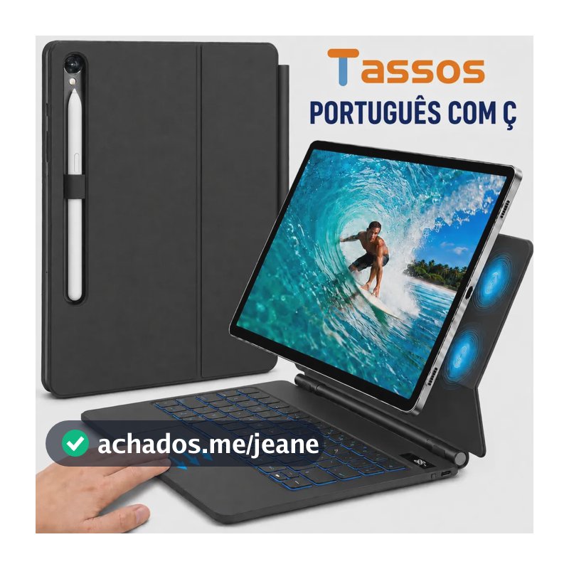 Teclado Magnético TASSOS Inteligente para Samsung Galaxy Tab S7 S8 S9 S10 S11 de 11" com Ç e Touchpad
