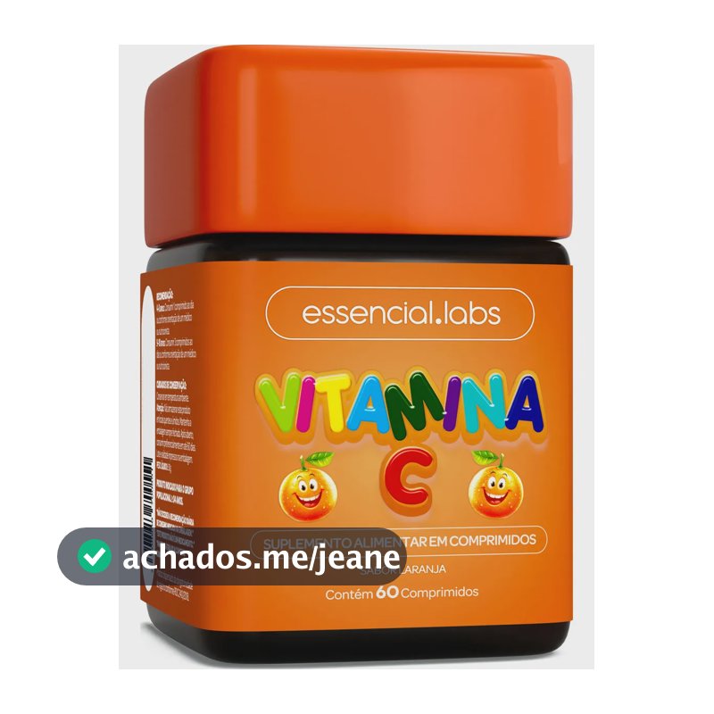 VITAMINA C KIDS / INFANTIL Sabor Laranja - Fórmula Exclusiva com Máxima Concentração e Pureza - 60 Comprimidos Mastigáveis