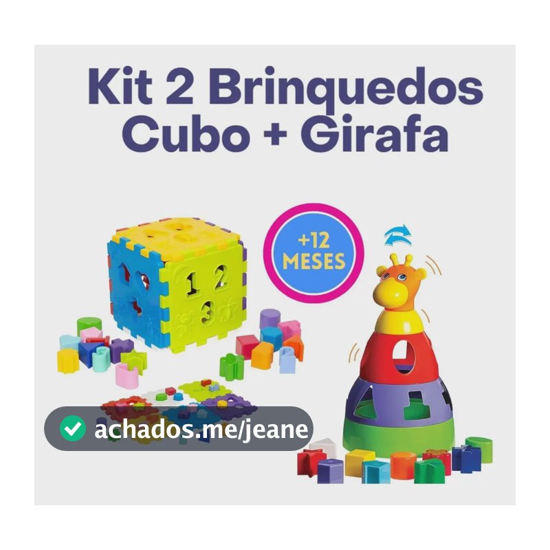 Kit Brinquedo Educativo Mercotoys Cubo Didático e Girafa Encaixe Colorido