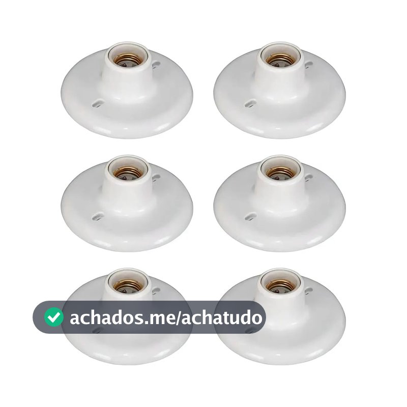 Kit 6 Plafonier Plafon Bocal OPL Porcelana 100W E27 Branco
