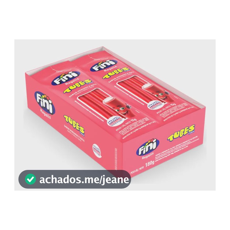Bala de Gelatina Fini Tubes Sabor Morango com 12 Unidades