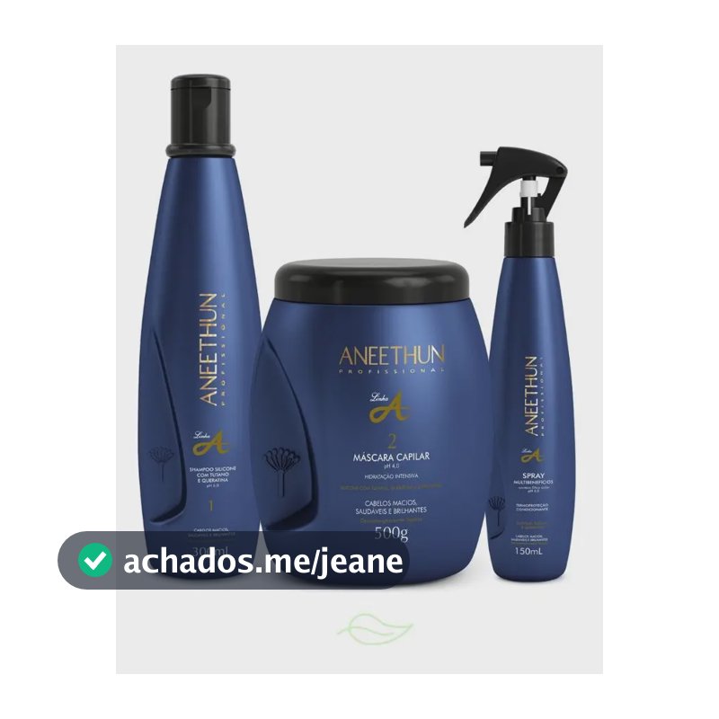 Kit Hidratação Profunda Aneethun Linha A, com Shampoo, Máscara e Spray