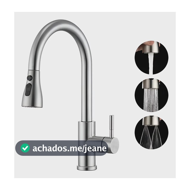 Torneira Gourmet Monocomando Pia Cozinha Bancada Flexivel 3 Prateado Escovado