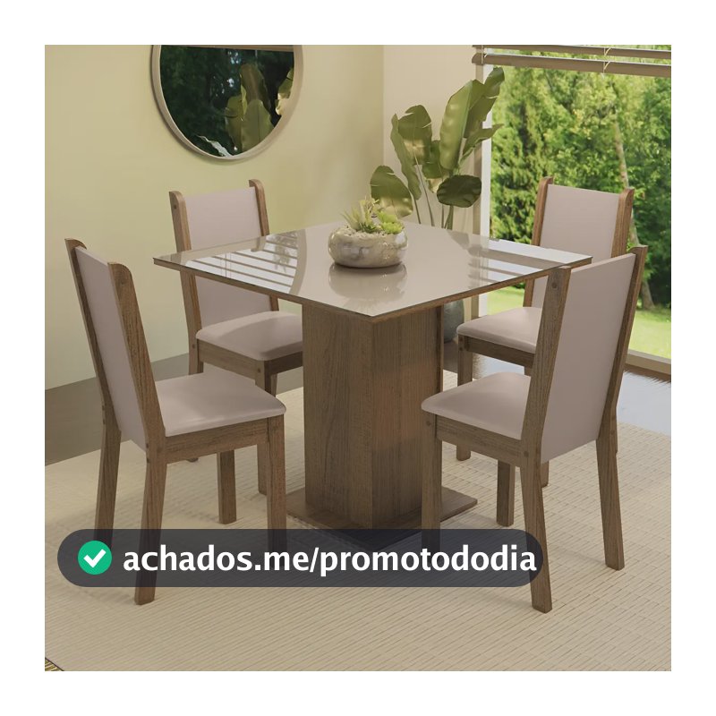 Sala De Jantar Mesa Tampo De Vidro 4 Cadeiras Tifani Madesa Cor Rustic/Crema/Sintético Bege XMMDJA040165