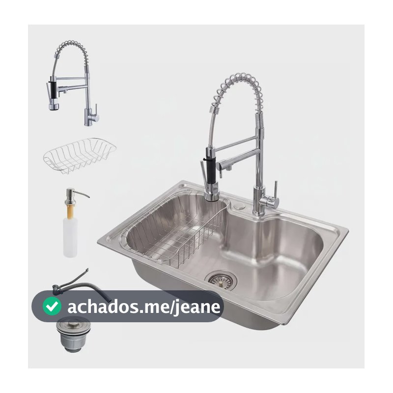 Cuba Gourmet Cozinha 60x42cm Inox 304 com Torneira de Cozinha Monocomando Quente e Fria Flexível com Trava Integrada Winda