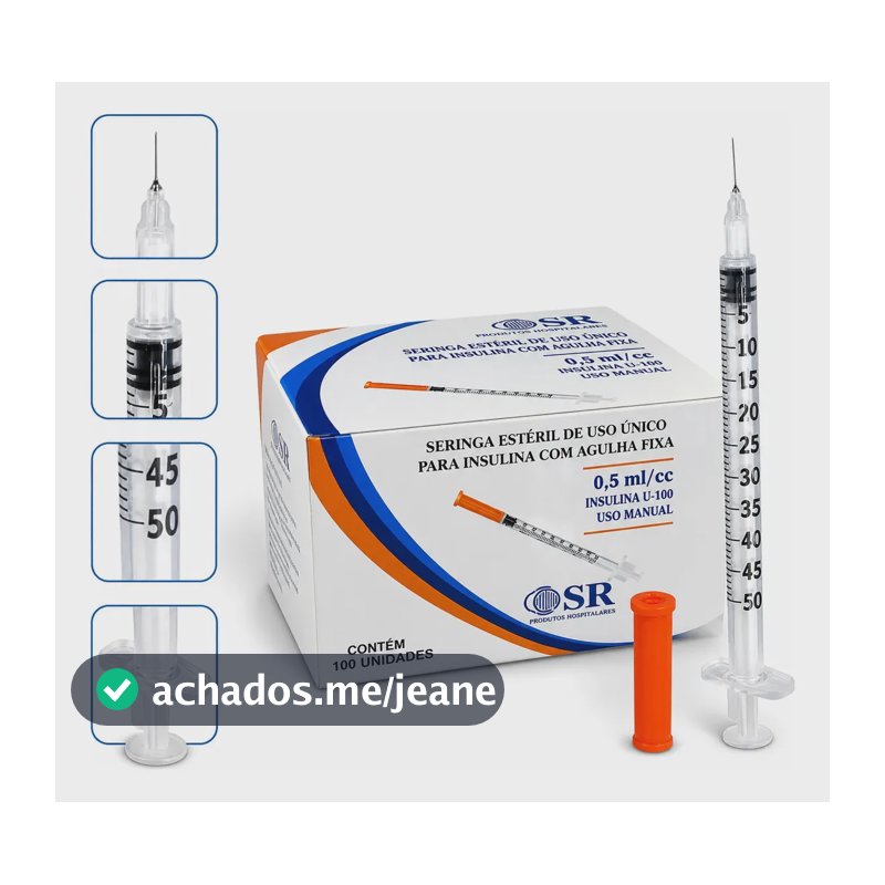 Seringa SR Insulina Agulha Fixa 0,5ml 08x0,30mm Agulha Fixa C/100 Und 0.5 Ml