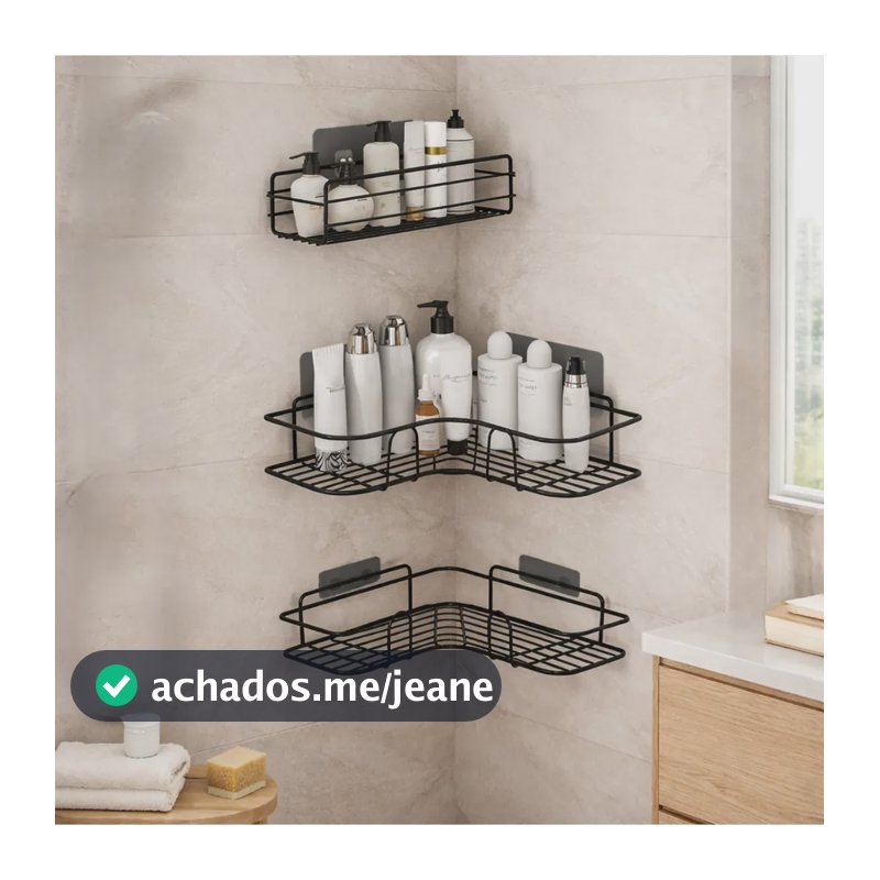 Kit 3 Suportes Para Shampoo Pratileira D Canto Para Banheiro Preto