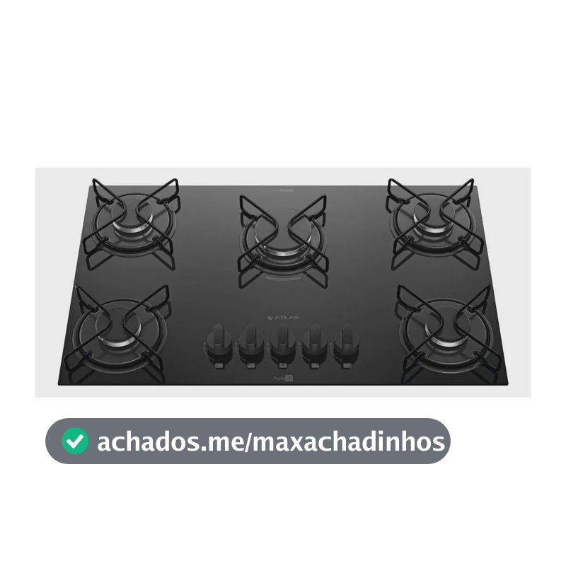 Cooktop 5 Bocas Atlas Agile Up com Mesa De Vidro A Gás Preto Bivolt