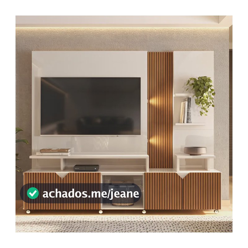Home Para Tv Até 55 Led Ripado 3d 2,10m Off White Madeirado