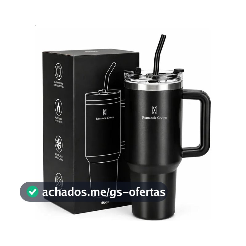 Copo Térmico Gigante 1,2l Inox Com Tampa E Inox Canudo Cor Preto Cor Pura / Material Fosco