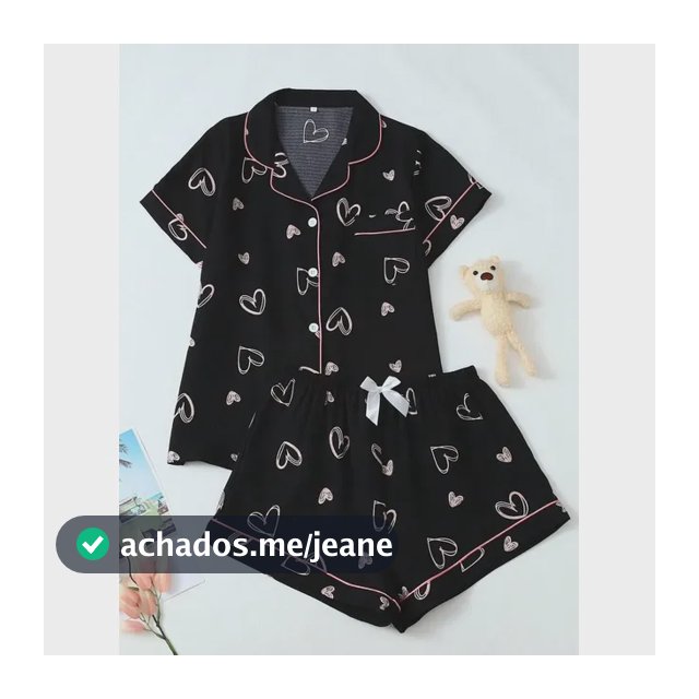 Pijama Feminino Rosa Vazado Em Formato De Coração Preto M