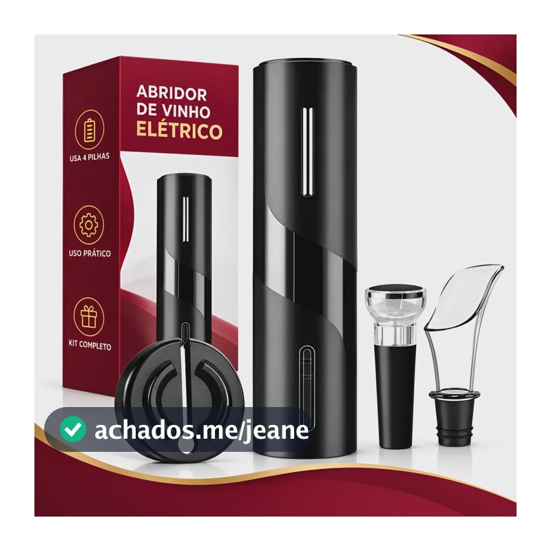Abridor Elétrico De Vinho Automático Saca Rolha Garrafas Preto