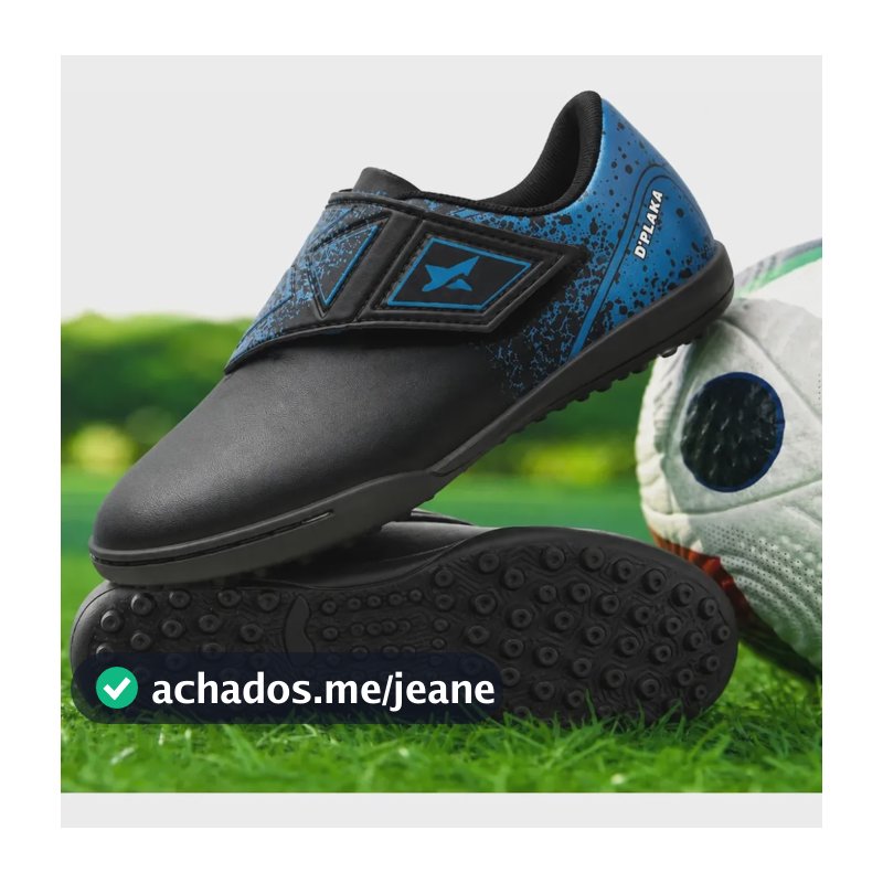 Chuteira Infantil Society Gramado Fechamento Em  Velcro Preto Azul 36