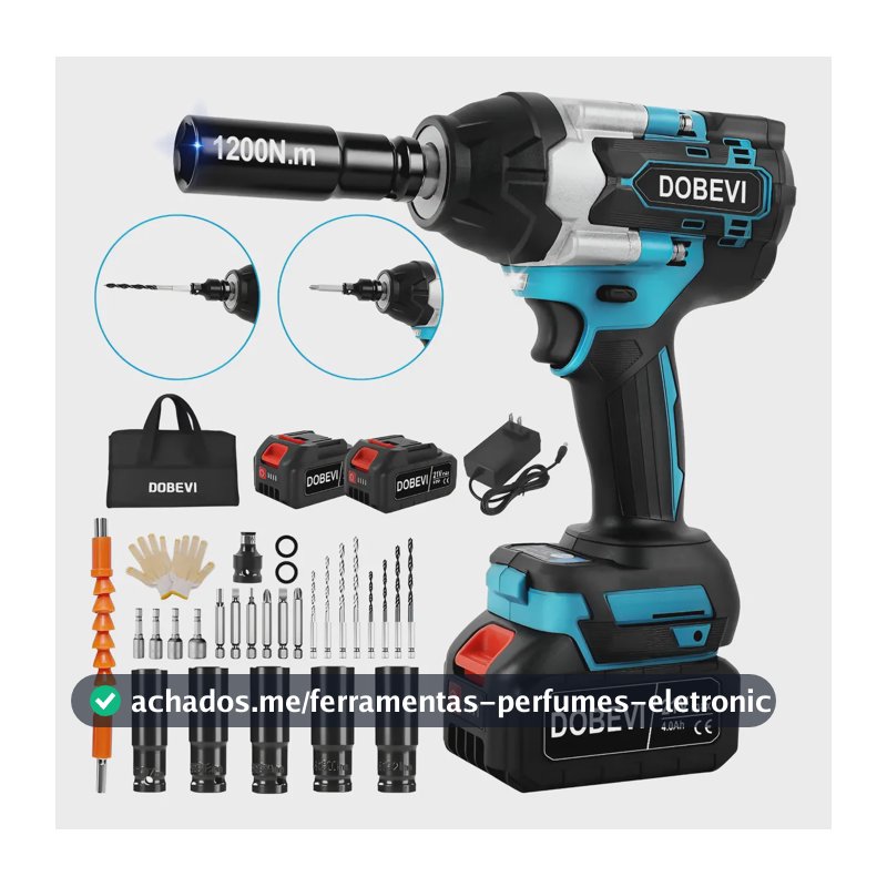 1200n.m Chave De Impacto 3 Em 1 + 2 Bateria Sem Fio Dobevi Azul 127/220v