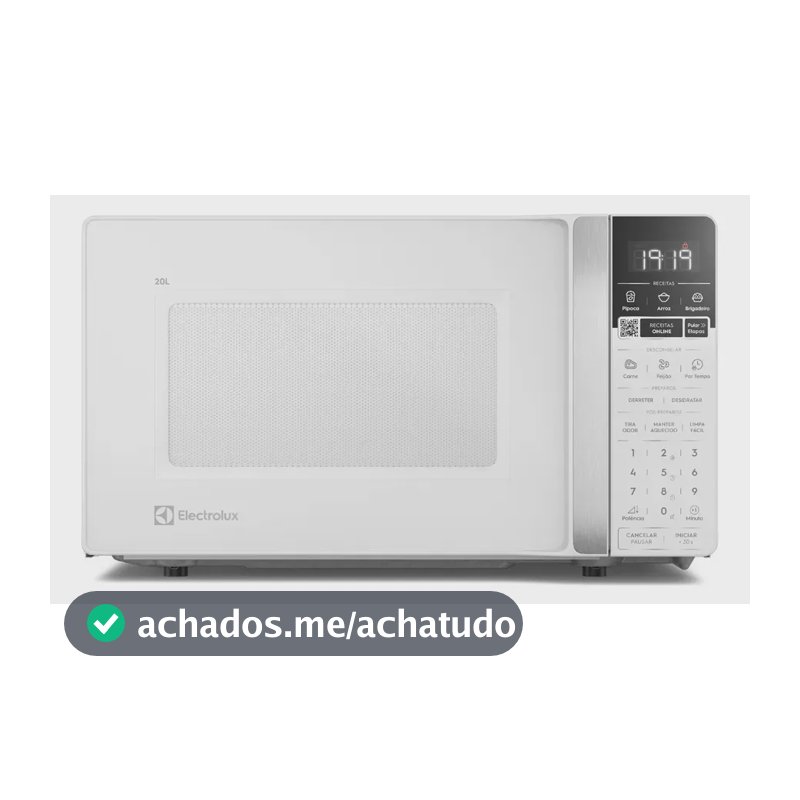 Micro-ondas Electrolux Efficient 20L Branco Função Descongelar e Receitas Pré-Programadas (ME20B)