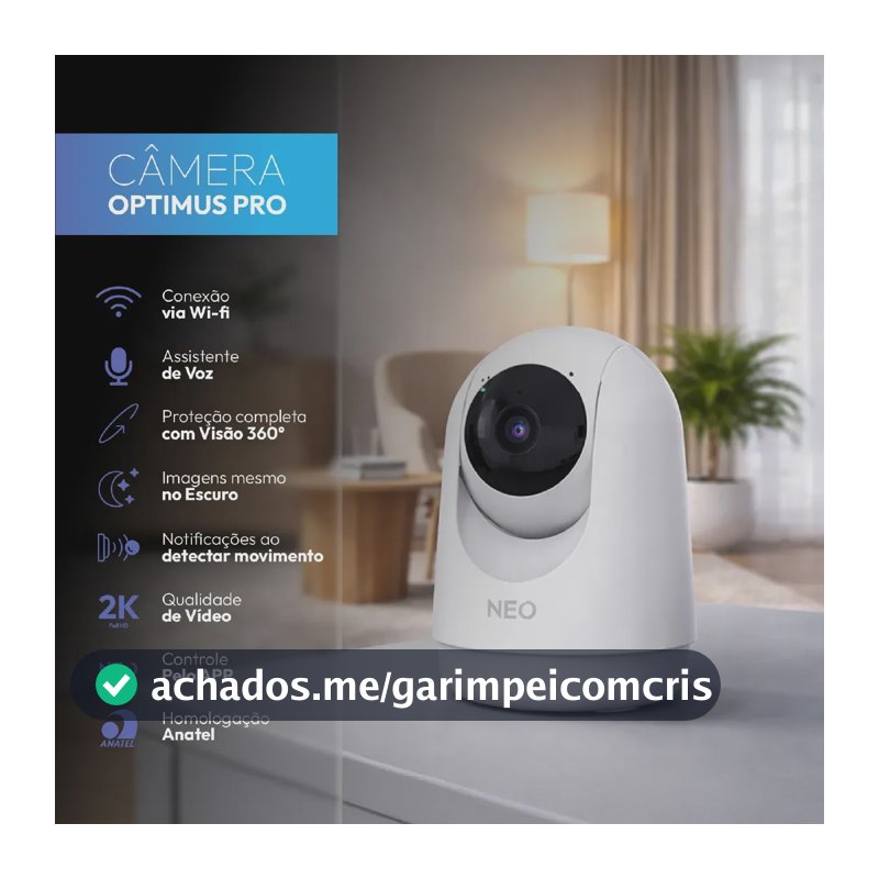 Câmera De Segurança Wi-fi Inteligente Full Hd 2k 360° Visão Noturna Optimus Pro Branco Avant Neo