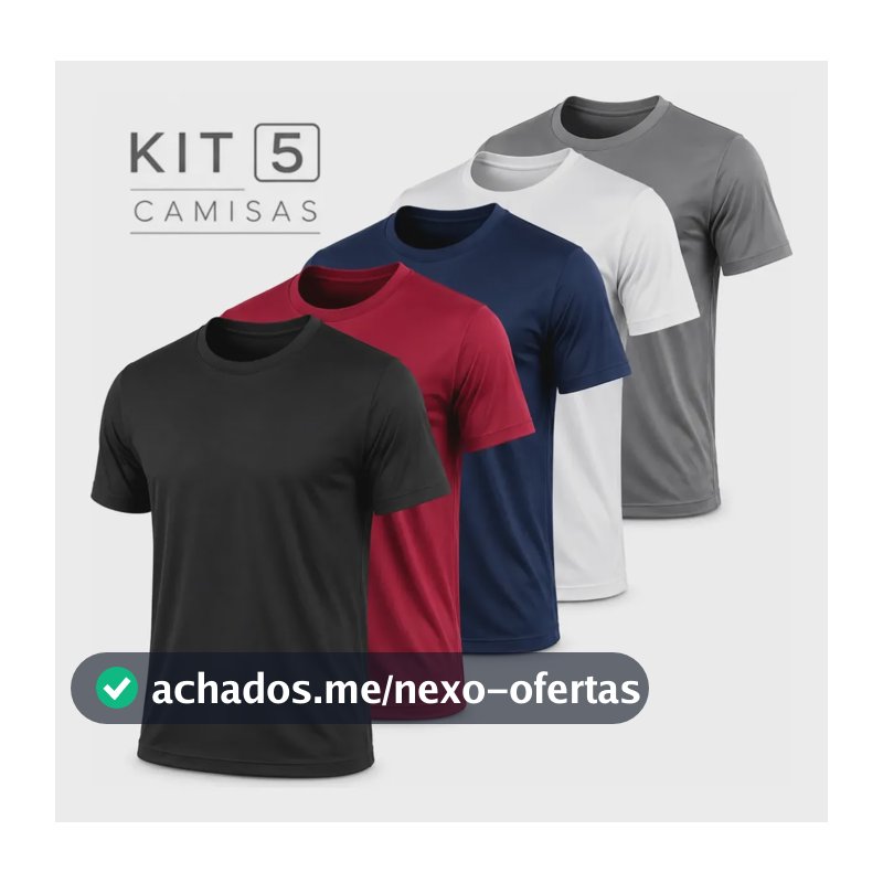Kit 5 Camisetas Básicas Masculina Dry Fit Lisa Tradicional Sortido Lisa M