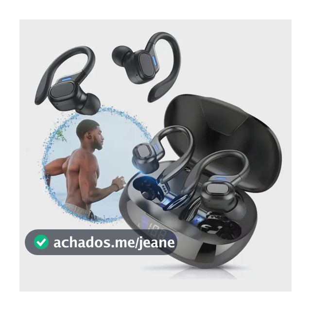 Fone de Ouvido Bluetooth 5.3 Tws Sem Fio Esportivo Compatível Com iPhone Samsung Xiaomi Motorola Com Gancho Premium KAPBOM Preto