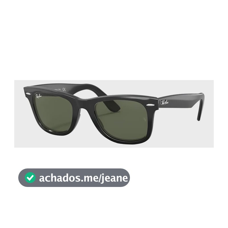 Óculos De Sol Masculino E Feminino Wayfarer Ray-ban Cor da armação Preto Cor da haste Preto Cor da lente G-15 Verde Desenho Quadrado