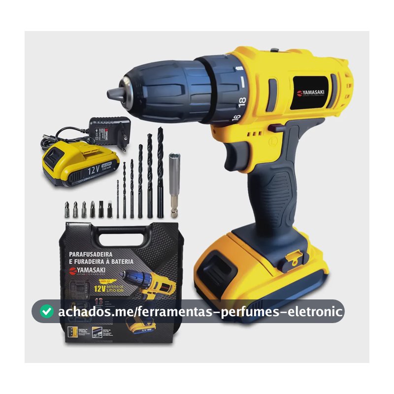 Parafusadeira E Furadeira 12v À Bateria + Maleta Acessórios Amarelo 12v 60 Hz