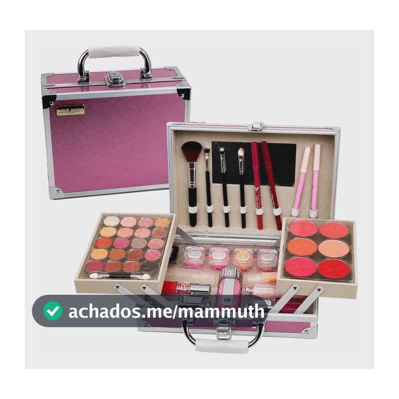 Maleta De Maquiagem Completa Lapis Gloss Sombra Blush Pincel Rosa