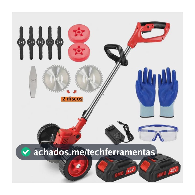 Roçadeira Eletrica cortador de grama 48V Bivolt 2 baterias portátil sem fio com rodas