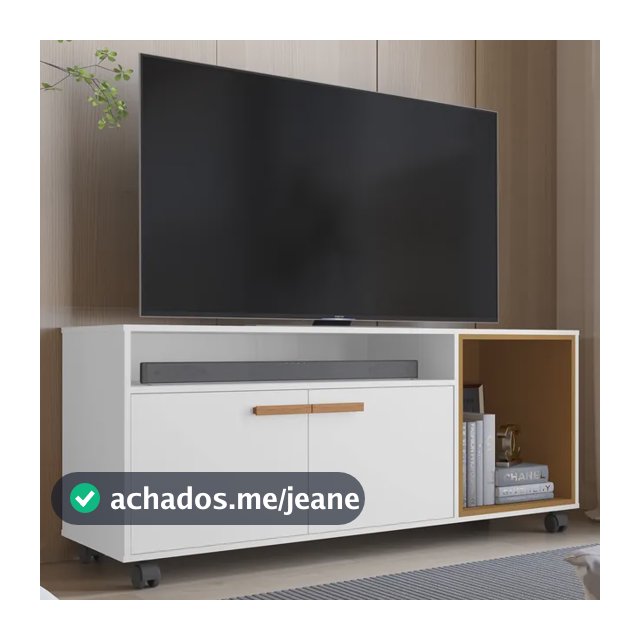 Rack Estante Home Para Tv 50 Polegada Nicho 2 Porta Rodízios Branco/cedro