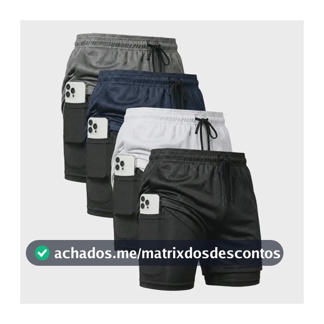 Kit 4 Shorts 2 Em 1 Duplo Dryfit Masculino Compressão Térmic