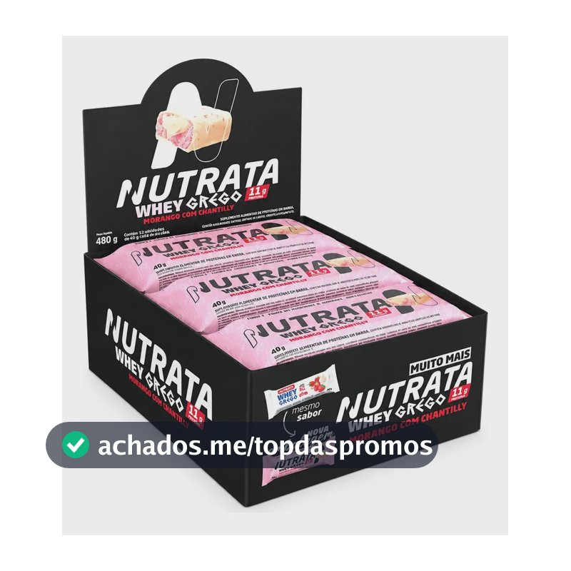 Barra de proteínas Nutrata WHEY Grego 40G sabor Morango com chantilly x 480g 12 un