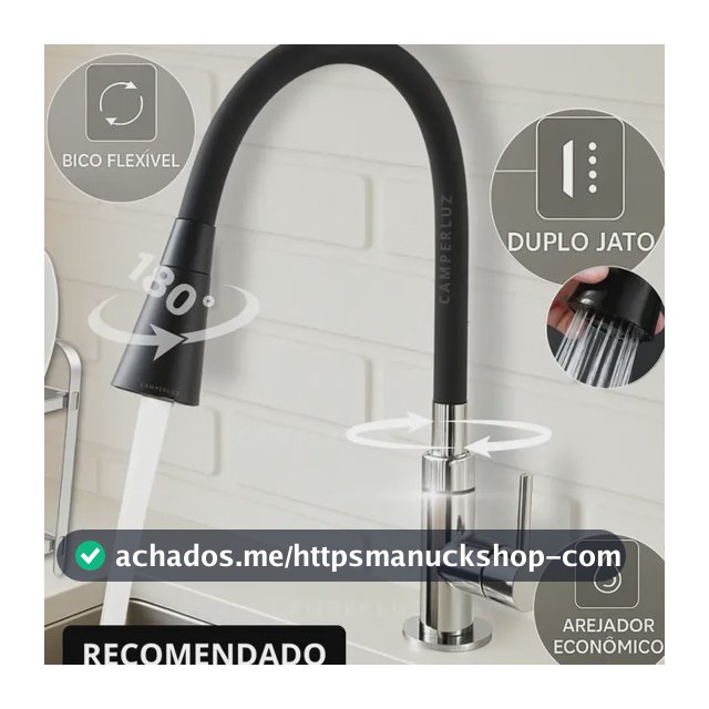 Torneira Gourmet Luxo Flexível Cozinha Bancada 2 Jatos Pia Cor Preto - Marca Camperluz