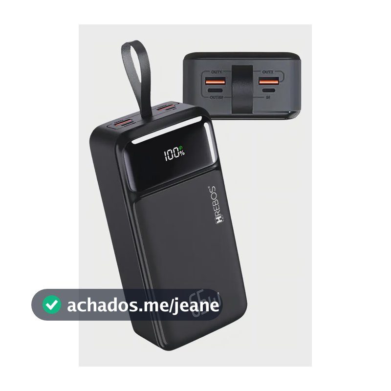 Power Bank 30000mAh Portátil 65W Turbo USB-C/USB-A Hrebos