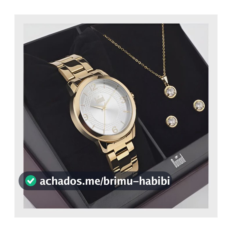 Kit de Relógio Feminino Dumont Dourado com Semijoia Aço e 38 mm